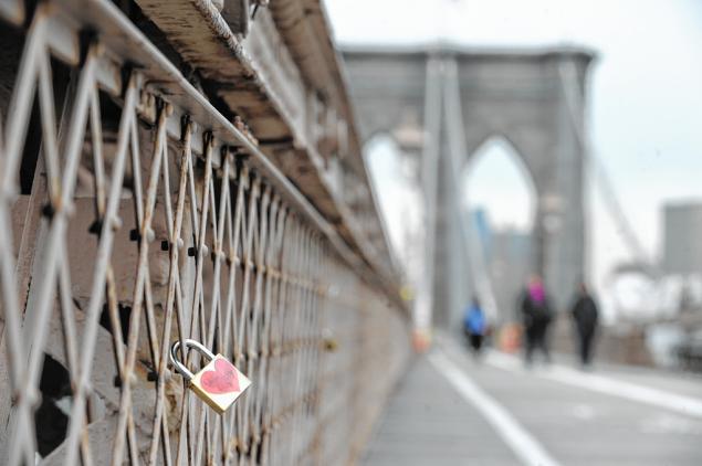 Love padlock on Brooklyn Bridge