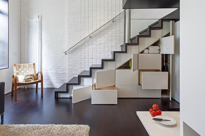  staircases with storage boxes