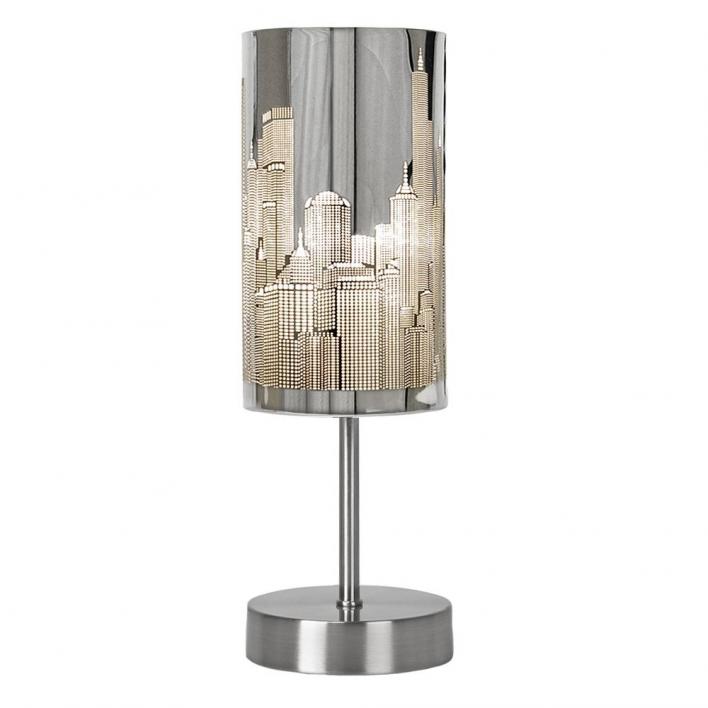 Modern Chrome Touch Table Lamp with New York Skyline Shade