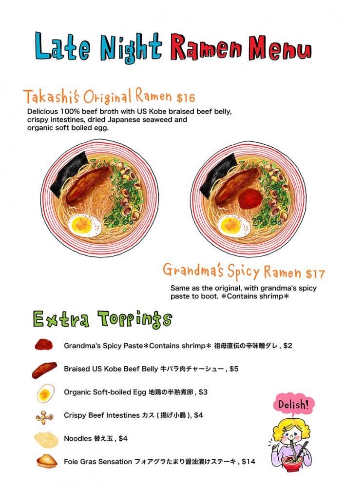 Takashi Ramen Menu